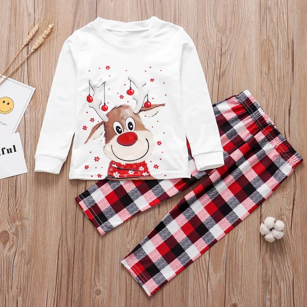 Family Matching Reindeer Plaid Cotton Pajamas Set