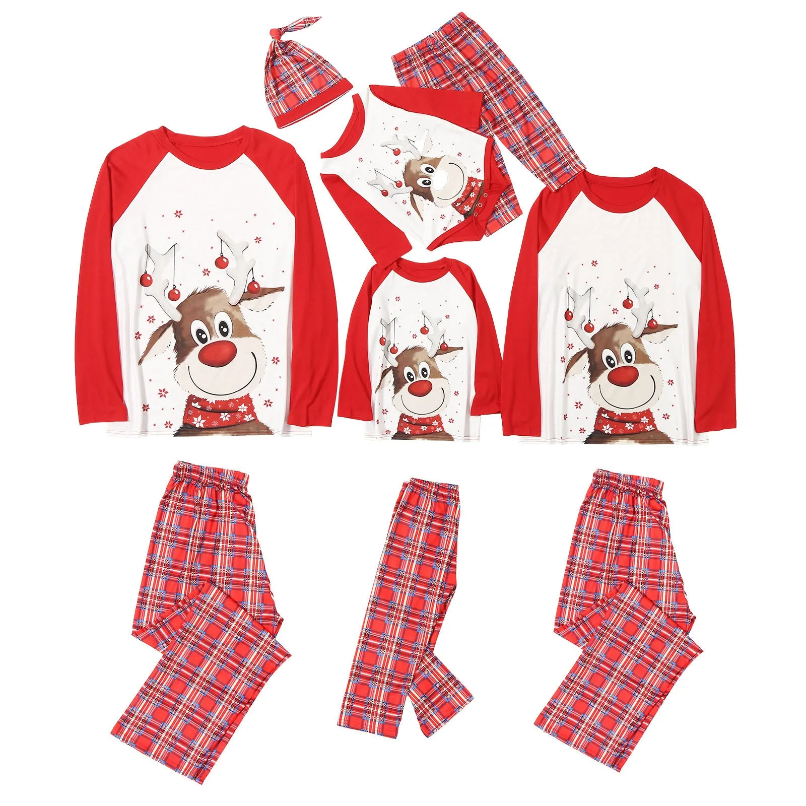 Family Matching Reindeer Plaid Cotton Pajamas Set
