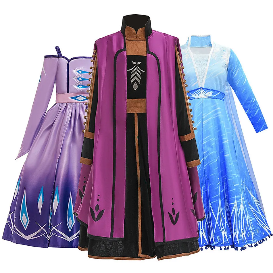 Fancy Snow Queen 2 Princess Anna Dress Coat Pants Cosplay Costume for Girls Elsa Clothing Set Winter Christmas Fairy Tale Frcoks