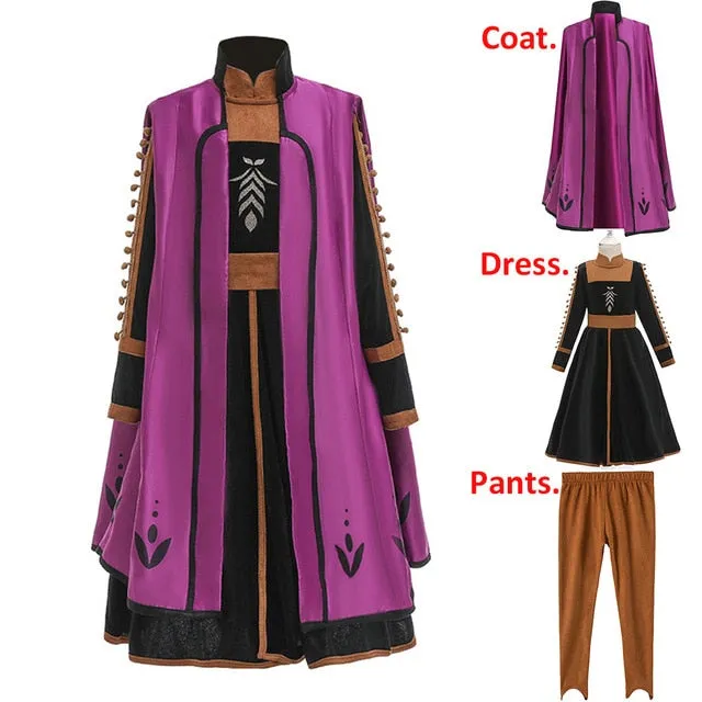 Fancy Snow Queen 2 Princess Anna Dress Coat Pants Cosplay Costume for Girls Elsa Clothing Set Winter Christmas Fairy Tale Frcoks
