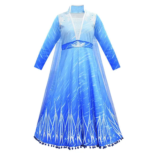 Fancy Snow Queen 2 Princess Anna Dress Coat Pants Cosplay Costume for Girls Elsa Clothing Set Winter Christmas Fairy Tale Frcoks