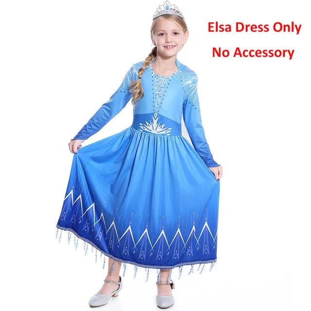 Fancy Snow Queen 2 Princess Anna Dress Coat Pants Cosplay Costume for Girls Elsa Clothing Set Winter Christmas Fairy Tale Frcoks