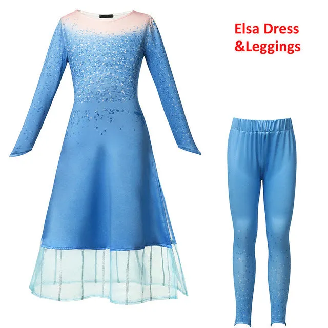 Fancy Snow Queen 2 Princess Anna Dress Coat Pants Cosplay Costume for Girls Elsa Clothing Set Winter Christmas Fairy Tale Frcoks