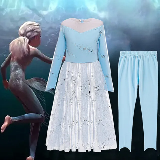 Fancy Snow Queen 2 Princess Anna Dress Coat Pants Cosplay Costume for Girls Elsa Clothing Set Winter Christmas Fairy Tale Frcoks
