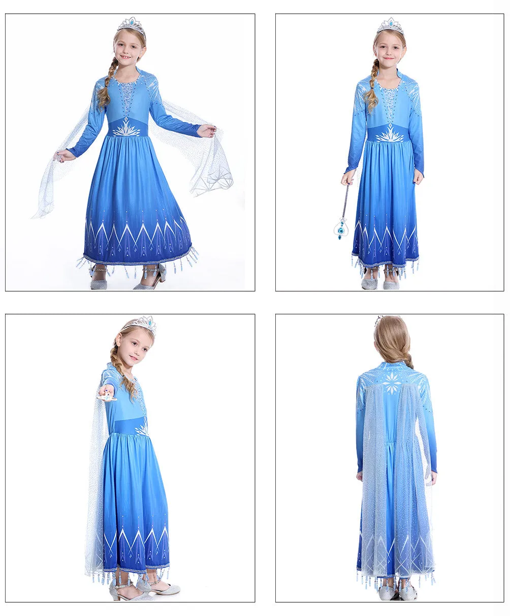 Fancy Snow Queen 2 Princess Anna Dress Coat Pants Cosplay Costume for Girls Elsa Clothing Set Winter Christmas Fairy Tale Frcoks