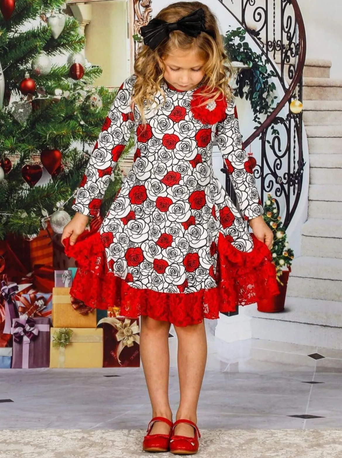 Fierce and Festive Ruffle Lace Hem Dress