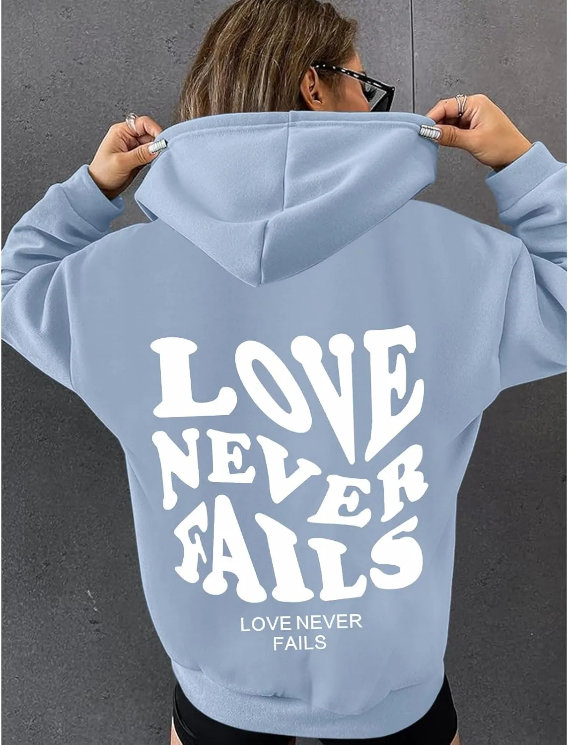 Fkatuzi Women Graphic Zip Up Love Never Fails Hoodie Aesthetic Preppy Sweatshirt Cotton Jacket Fleece Letter Print Zipper Top