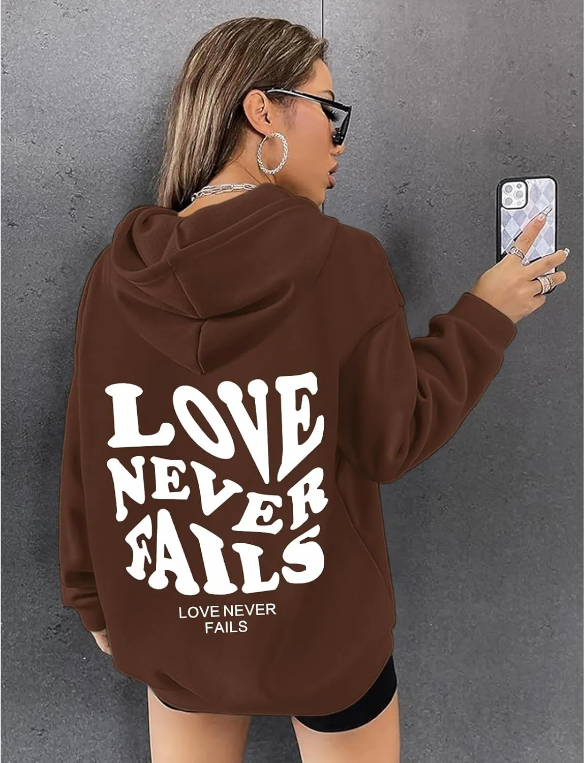 Fkatuzi Women Graphic Zip Up Love Never Fails Hoodie Aesthetic Preppy Sweatshirt Cotton Jacket Fleece Letter Print Zipper Top