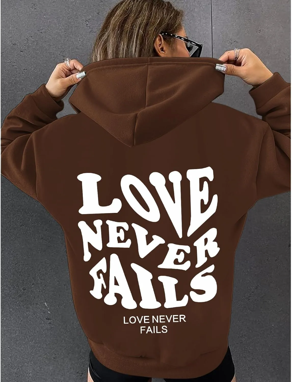 Fkatuzi Women Graphic Zip Up Love Never Fails Hoodie Aesthetic Preppy Sweatshirt Cotton Jacket Fleece Letter Print Zipper Top