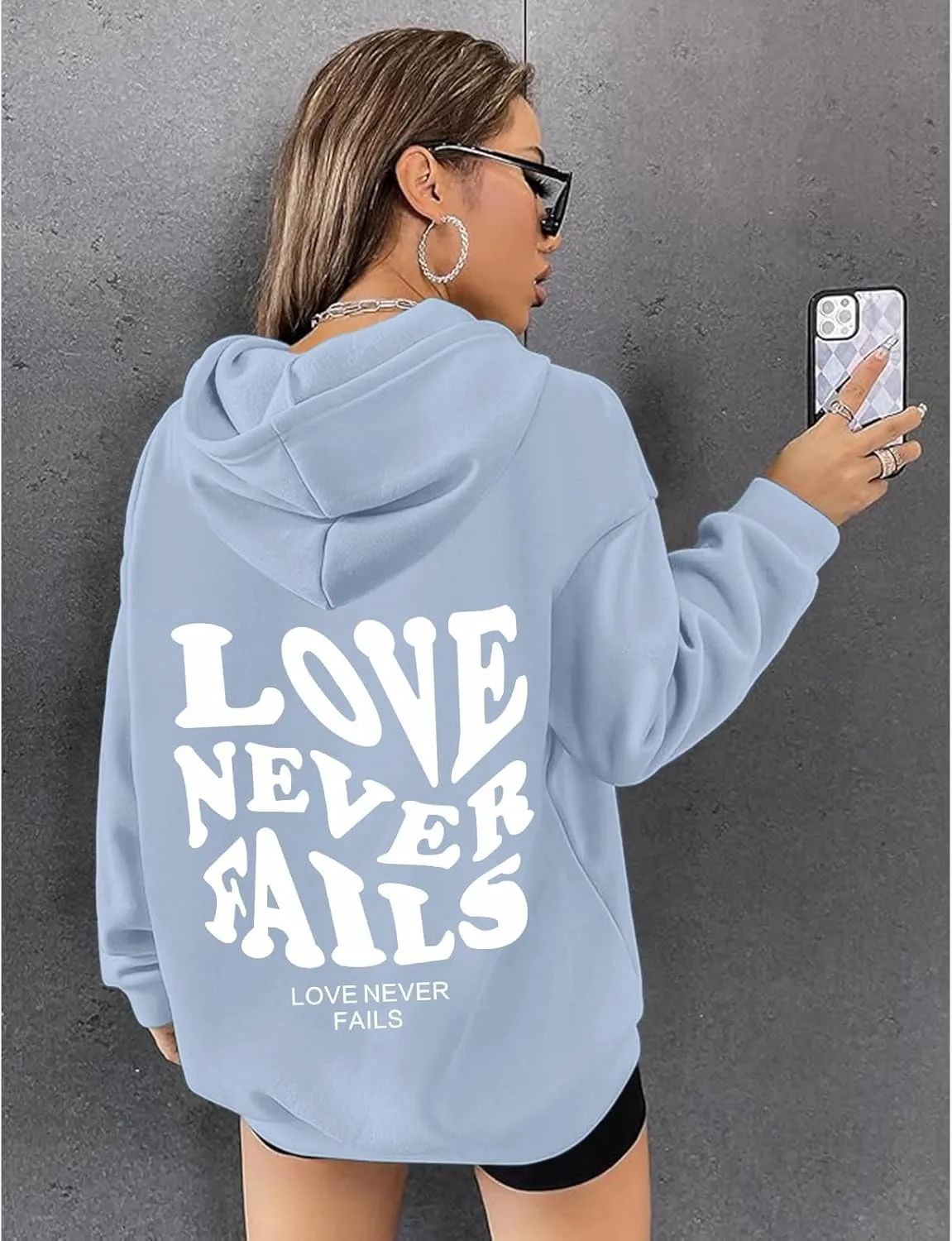 Fkatuzi Women Graphic Zip Up Love Never Fails Hoodie Aesthetic Preppy Sweatshirt Cotton Jacket Fleece Letter Print Zipper Top