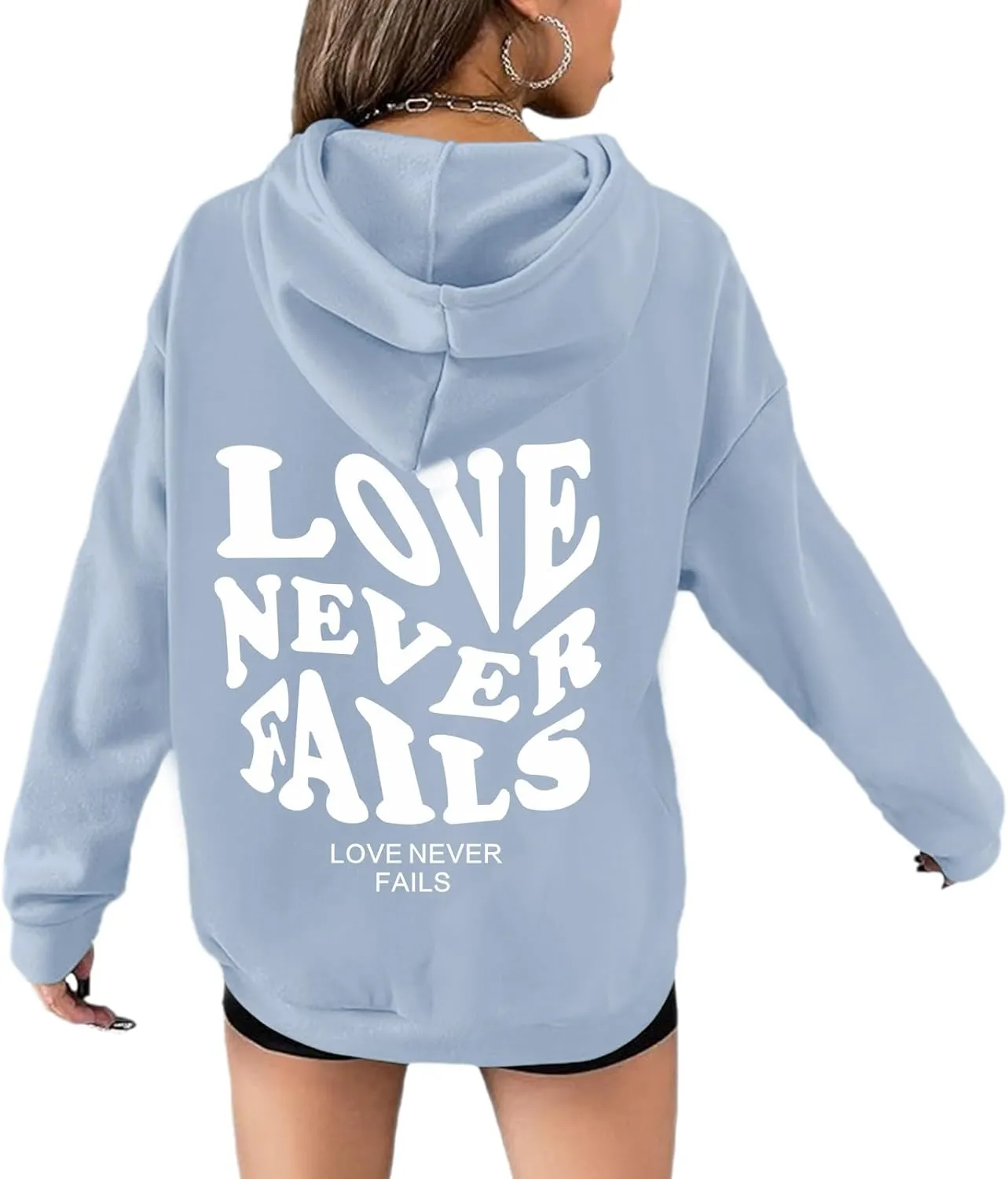 Fkatuzi Women Graphic Zip Up Love Never Fails Hoodie Aesthetic Preppy Sweatshirt Cotton Jacket Fleece Letter Print Zipper Top