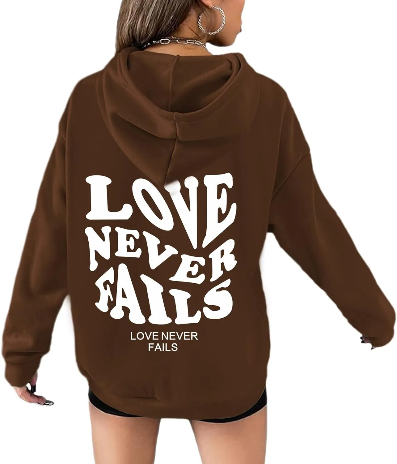 Fkatuzi Women Graphic Zip Up Love Never Fails Hoodie Aesthetic Preppy Sweatshirt Cotton Jacket Fleece Letter Print Zipper Top