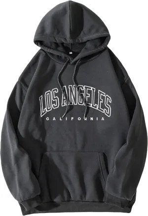Floerns Men's Letter Graphic Print Lightweight Hoodies Long Sleeve Drawstring Pullover Sweatshirts with Pockets