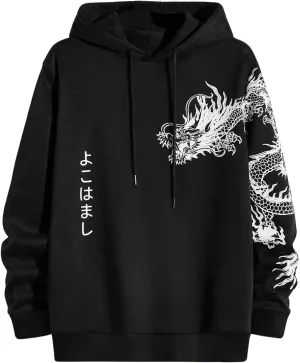 Floerns Men's Letter Graphic Print Lightweight Hoodies Long Sleeve Drawstring Pullover Sweatshirts with Pockets