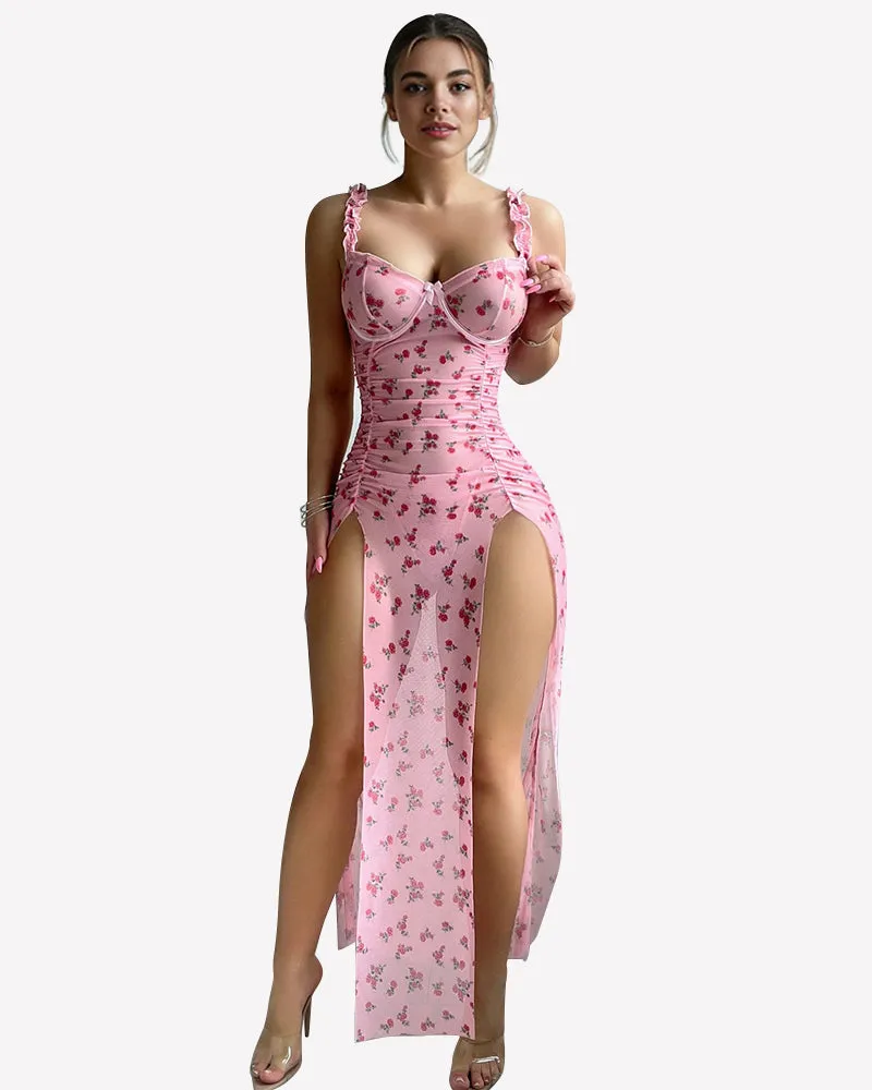 Floral Underwire Split Pleated Sleep Dress