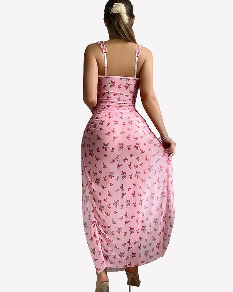 Floral Underwire Split Pleated Sleep Dress
