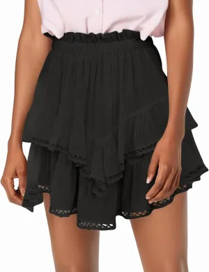 Flowy Shorts for Women Casual Boho Pleated Crochet Mini Skirts for Women High Waisted Ruffled Tiered Tennis Skorts Cute