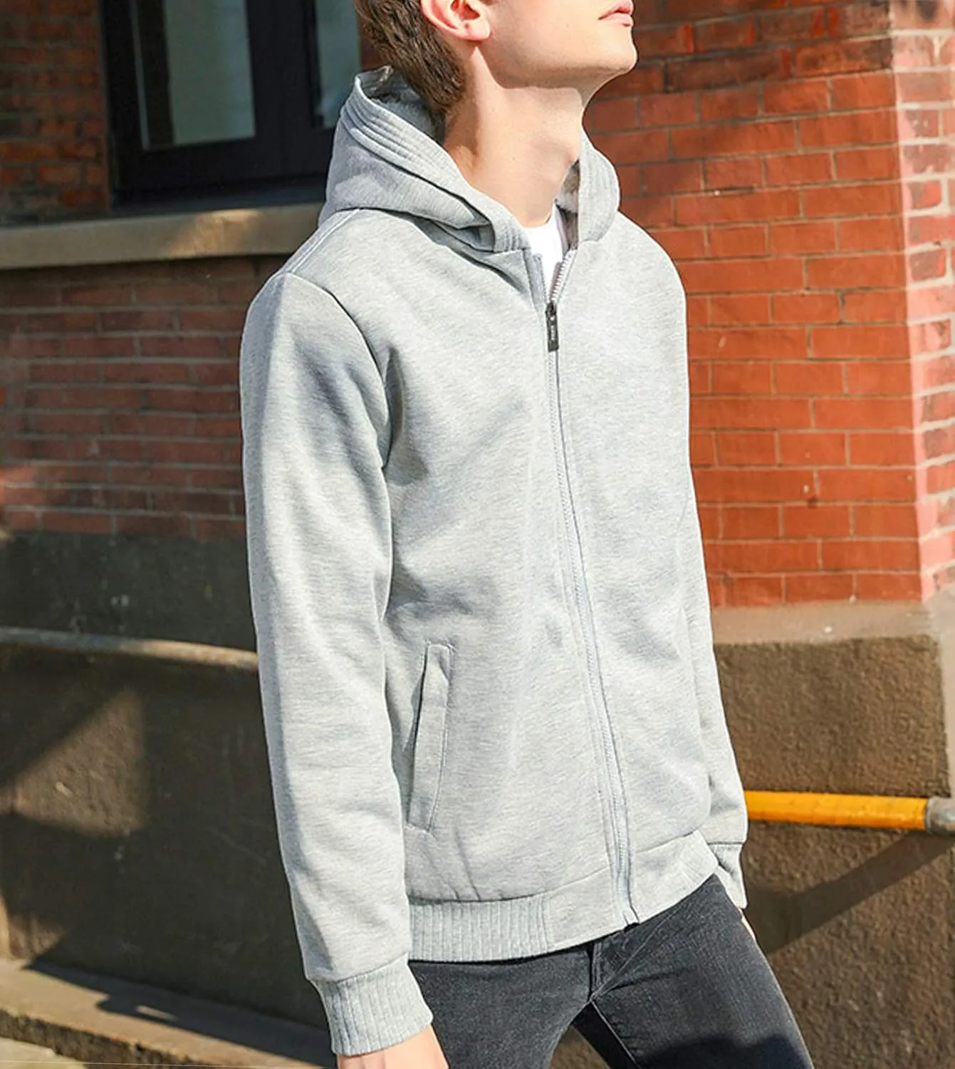 Flygo Men's Winter Sherpa Lined Zip Up Hoodies Sweatshirt Coat
