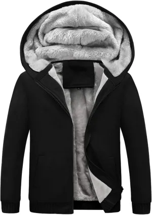 Flygo Men's Winter Sherpa Lined Zip Up Hoodies Sweatshirt Coat