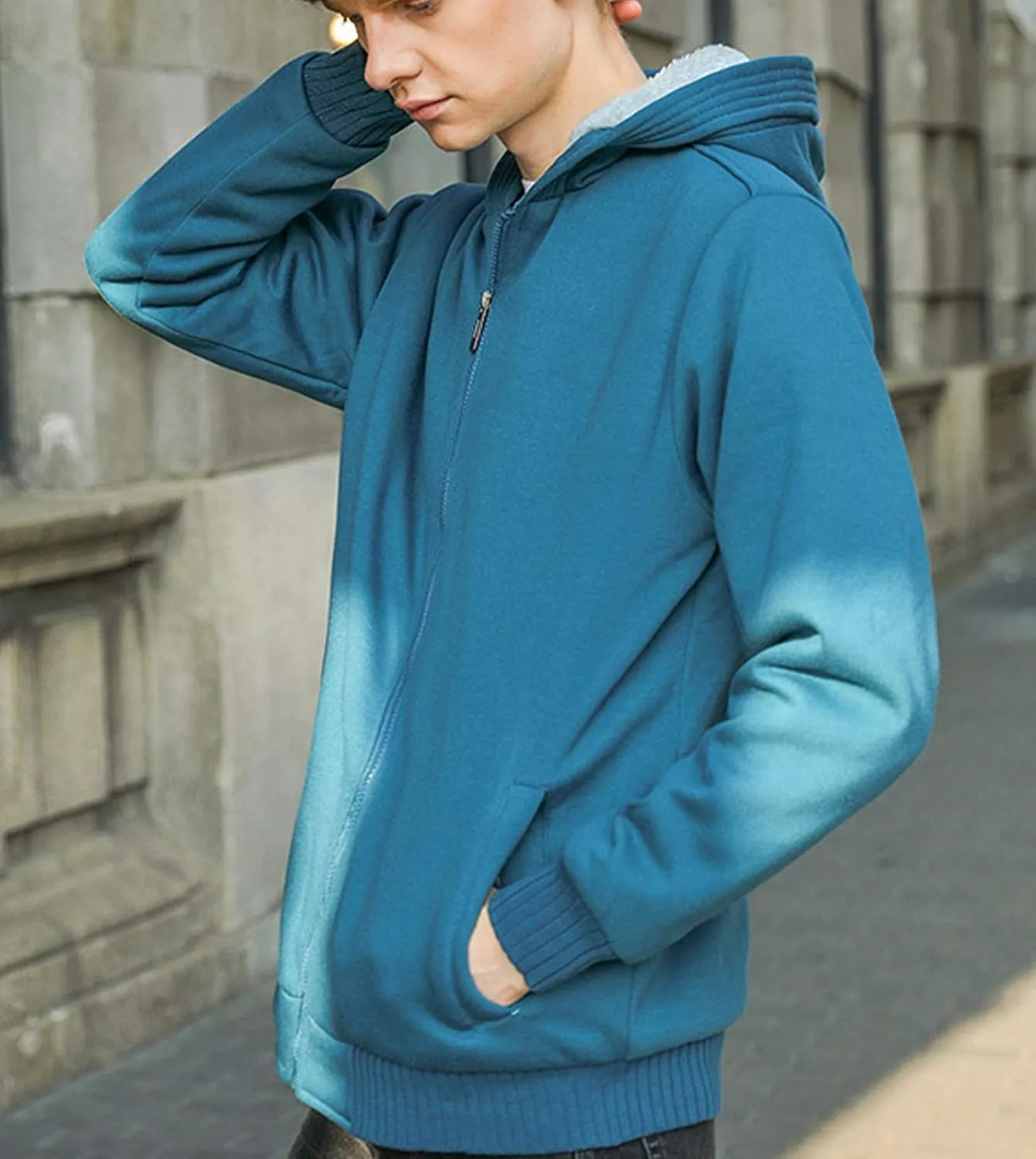 Flygo Men's Winter Sherpa Lined Zip Up Hoodies Sweatshirt Coat