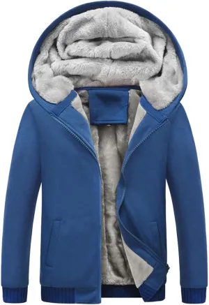 Flygo Men's Winter Sherpa Lined Zip Up Hoodies Sweatshirt Coat