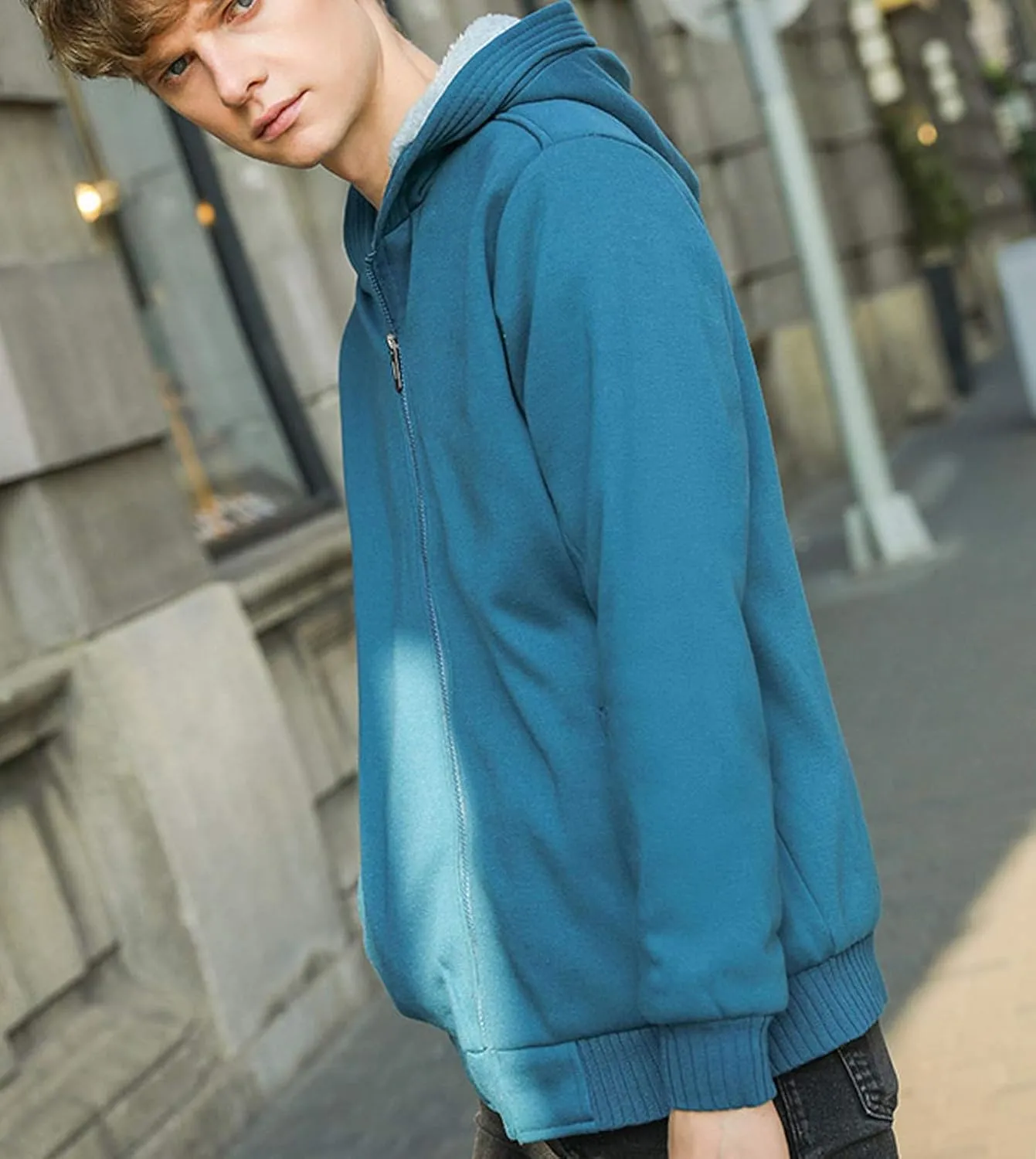 Flygo Men's Winter Sherpa Lined Zip Up Hoodies Sweatshirt Coat