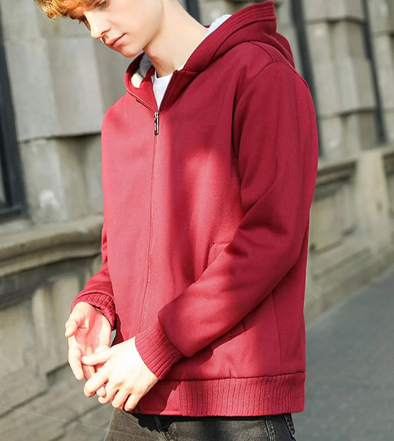 Flygo Men's Winter Sherpa Lined Zip Up Hoodies Sweatshirt Coat