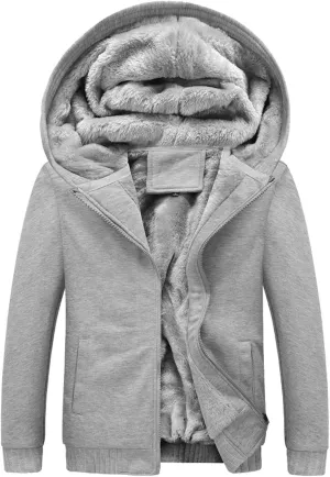 Flygo Men's Winter Sherpa Lined Zip Up Hoodies Sweatshirt Coat