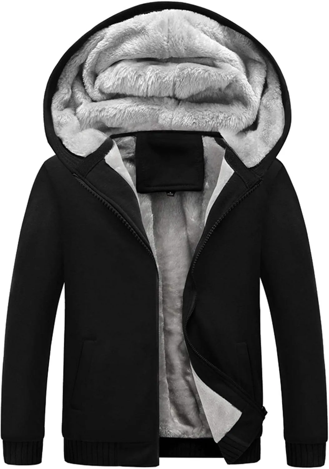 Flygo Men's Winter Sherpa Lined Zip Up Hoodies Sweatshirt Coat