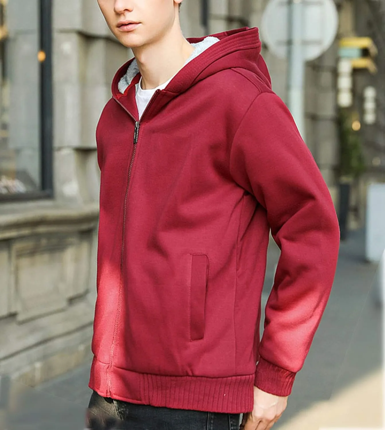 Flygo Men's Winter Sherpa Lined Zip Up Hoodies Sweatshirt Coat