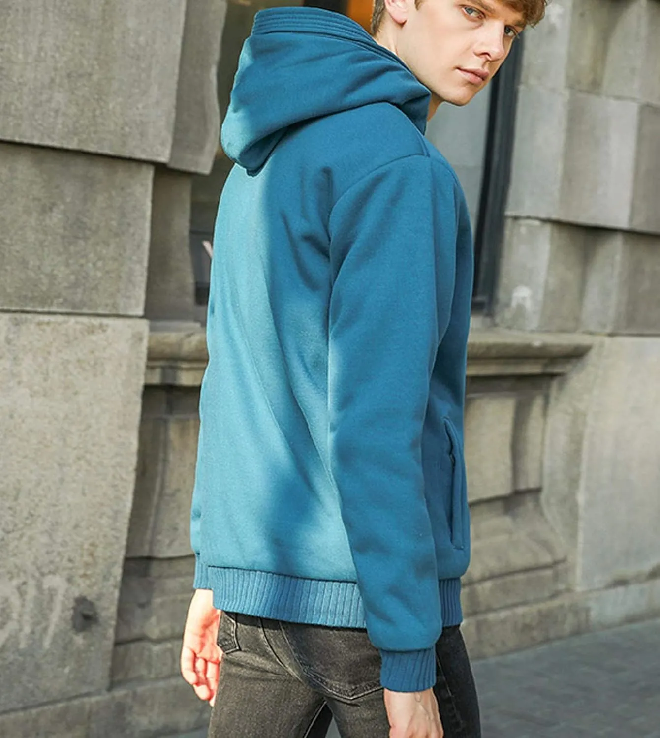 Flygo Men's Winter Sherpa Lined Zip Up Hoodies Sweatshirt Coat