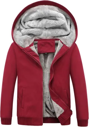 Flygo Men's Winter Sherpa Lined Zip Up Hoodies Sweatshirt Coat