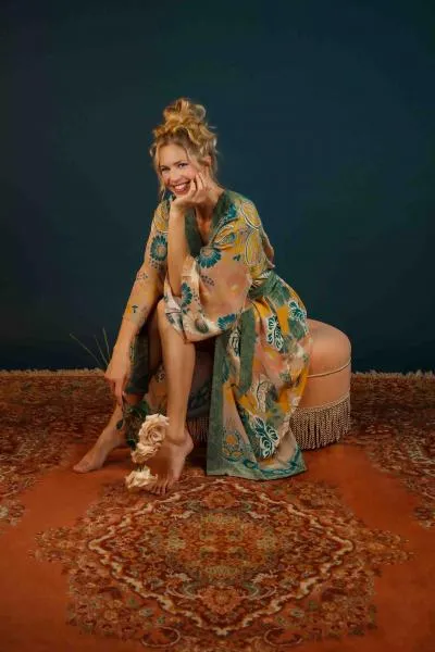 Folk Art Floral Kimono Gown - Petal - One Size