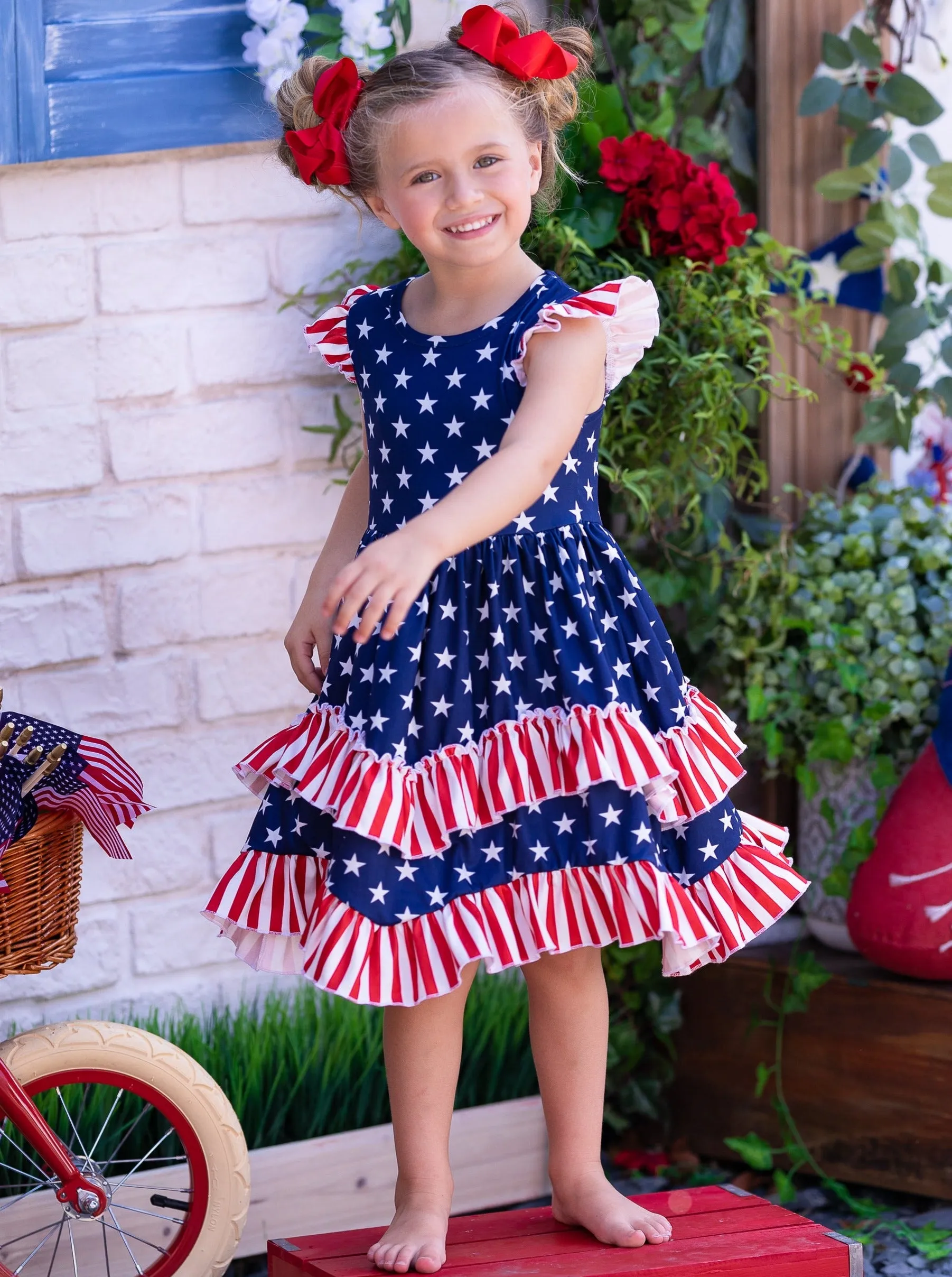 For Stars And Stripes Tiered Ruffled Dress