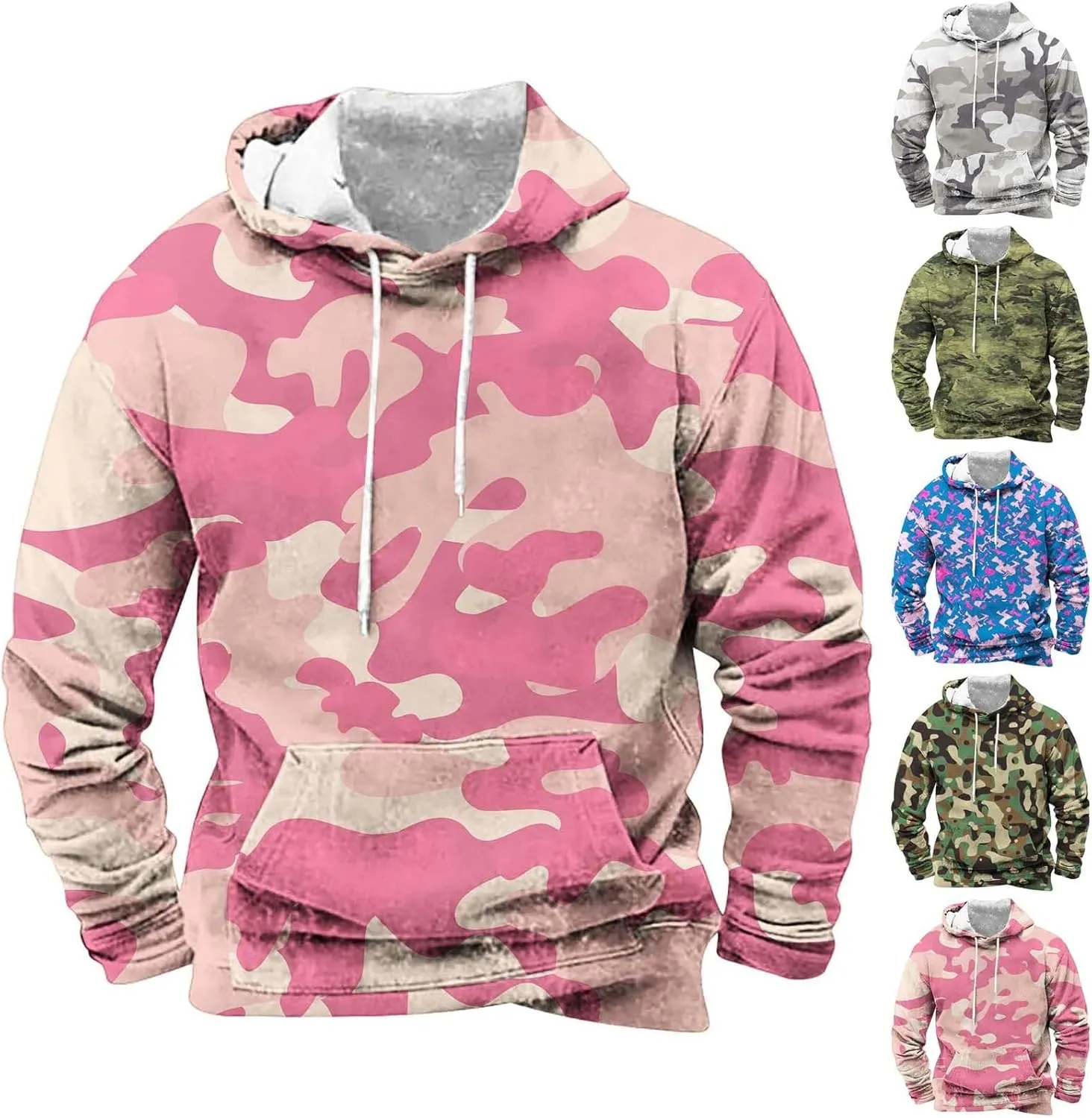 Funny 3D Printed Hoodies for Men Fashion Camo Long Sleeve Pullover Hooded Sweatshirt Running Fitness Athletic Tops