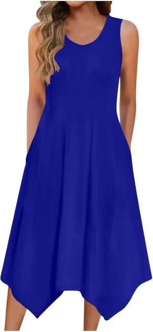 FZYLQY 2025 Womens Summer Dress Casual Swing Ruffle Short Sleeve Sundresses Beach Mini A-line Shift Dress with Pockets