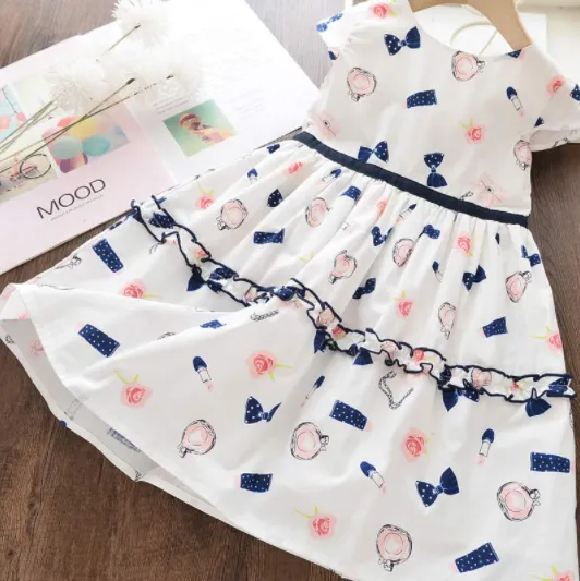 Girls Dresses 2020 White Children's Wear Girls Sweet Flower Print Sleeveless Vest Dress Kids Princess Dress Clothes