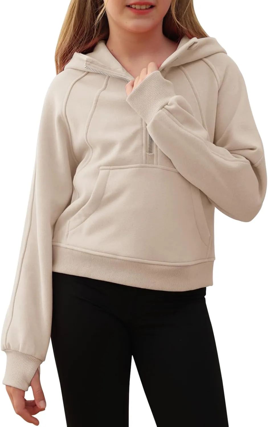 Girls Half Ziper Collar Cropped Hoodies Long Sleeve Fleece Zip Up Pullover Sweatshirts