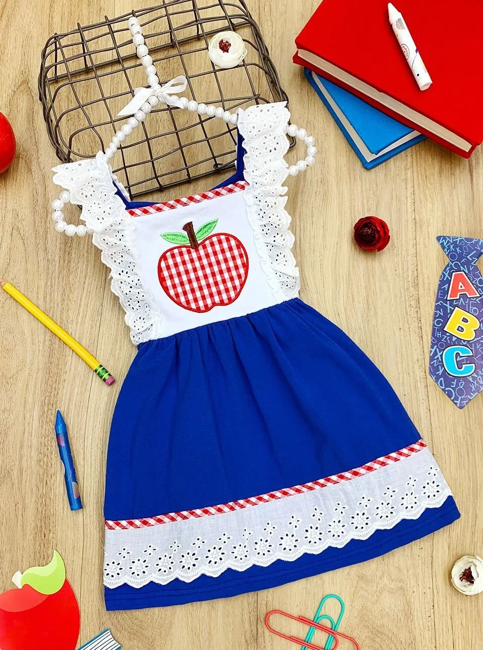 Girls Lace Ruffled Plaid Apple Dress