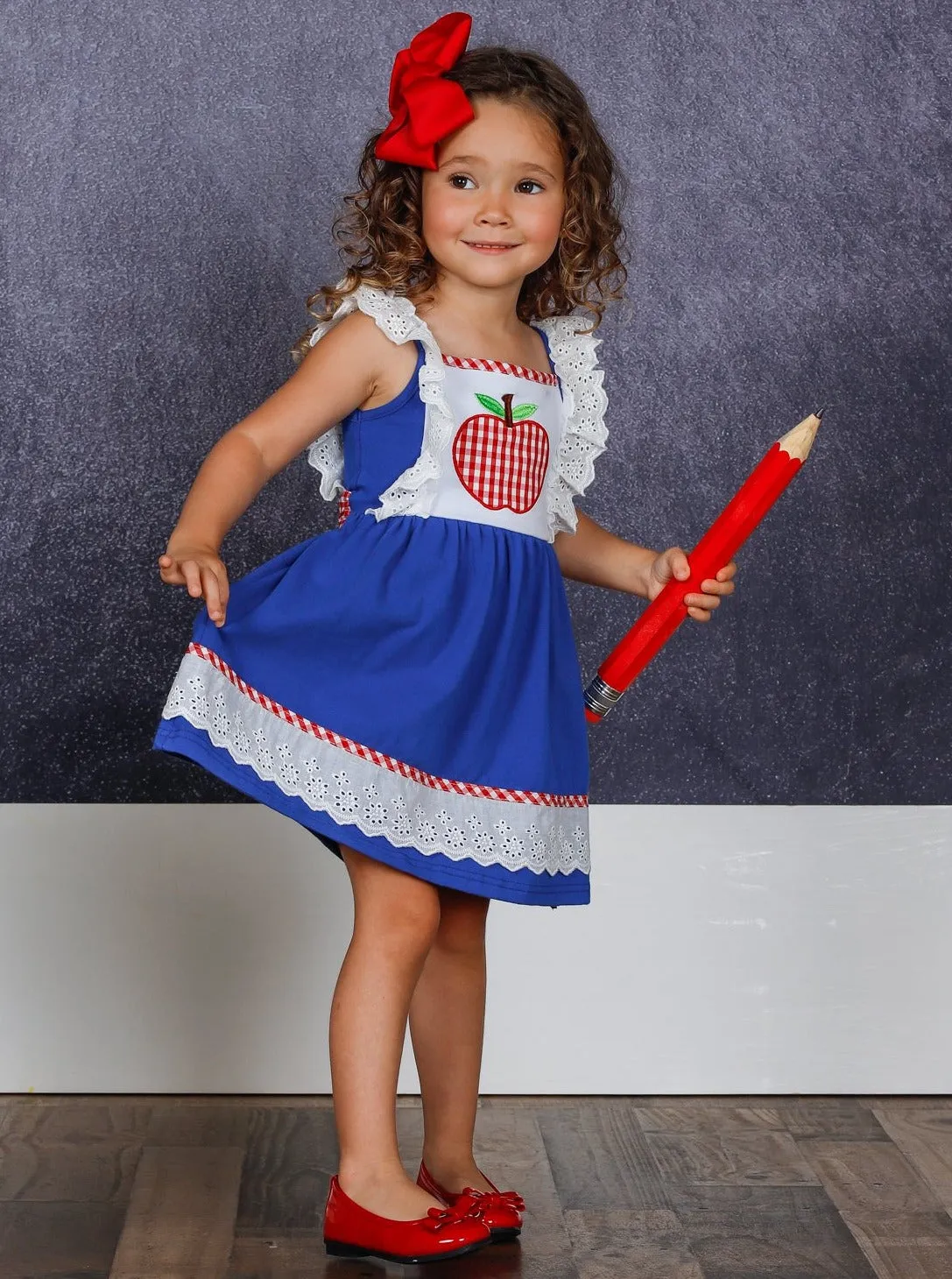 Girls Lace Ruffled Plaid Apple Dress