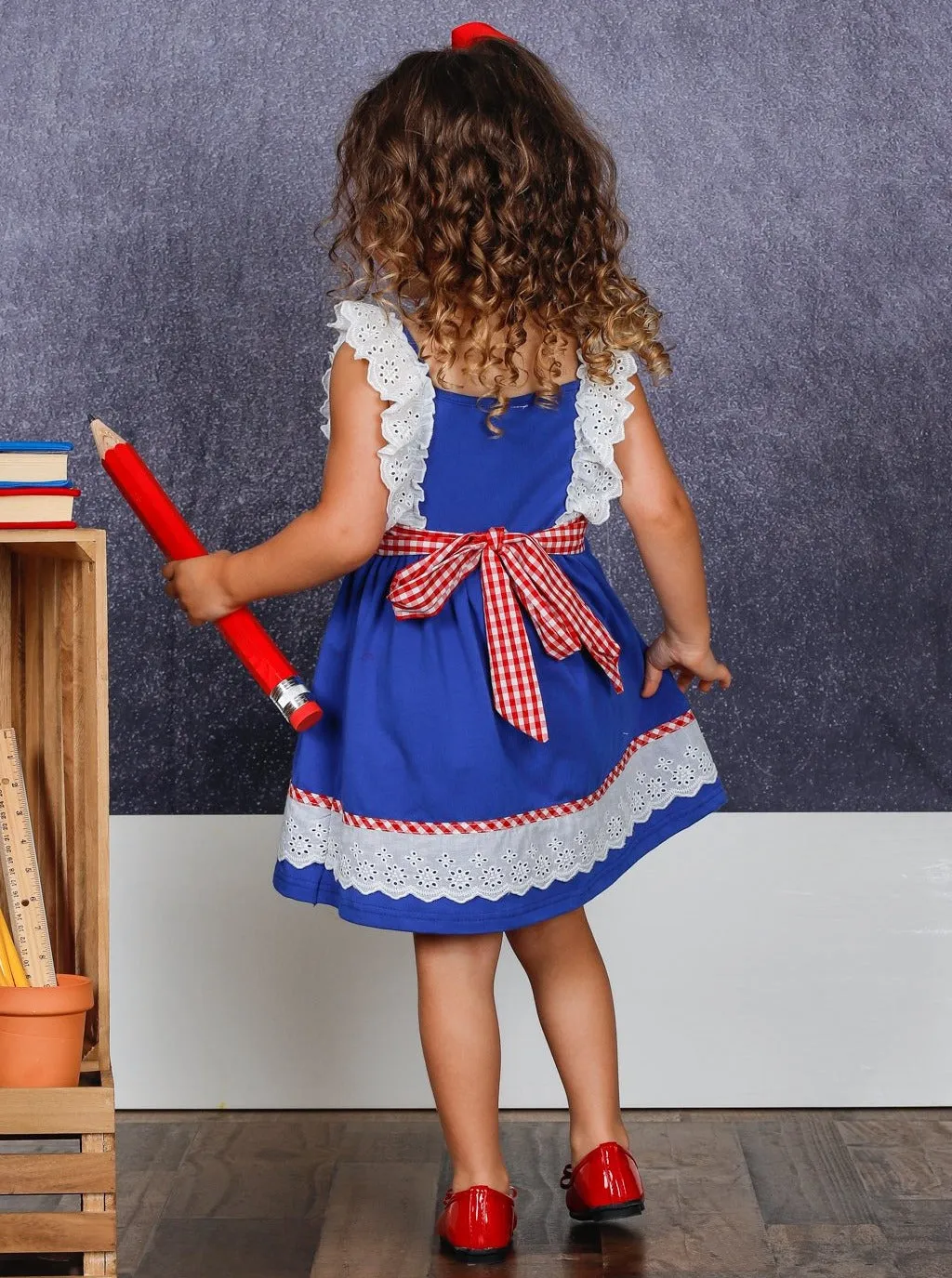 Girls Lace Ruffled Plaid Apple Dress