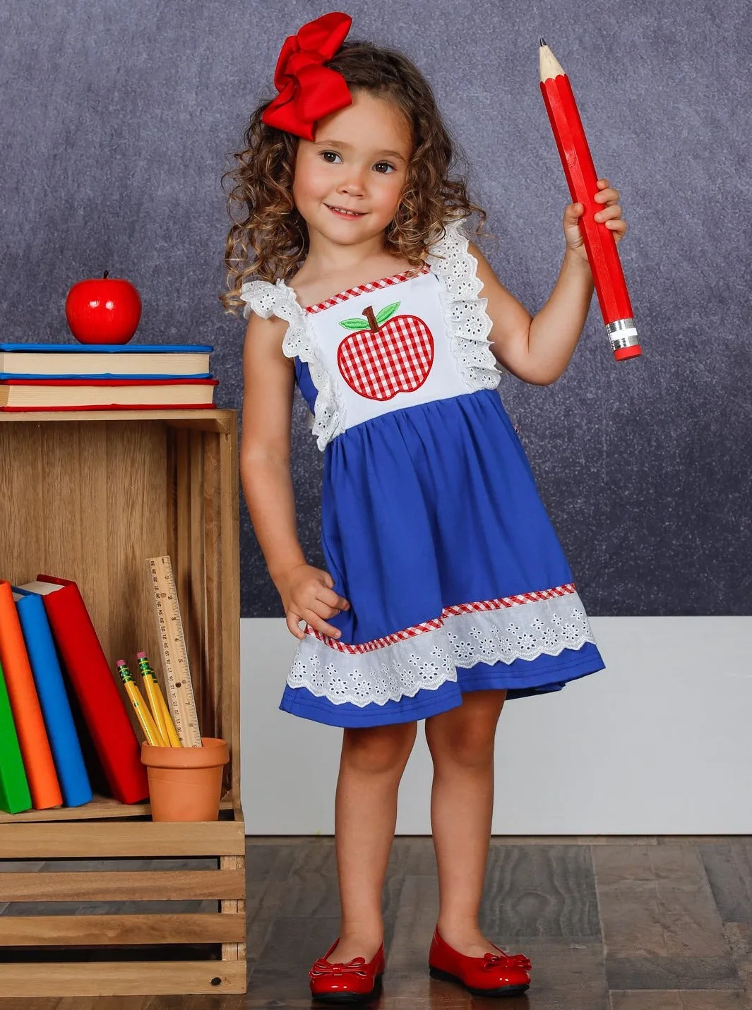 Girls Lace Ruffled Plaid Apple Dress