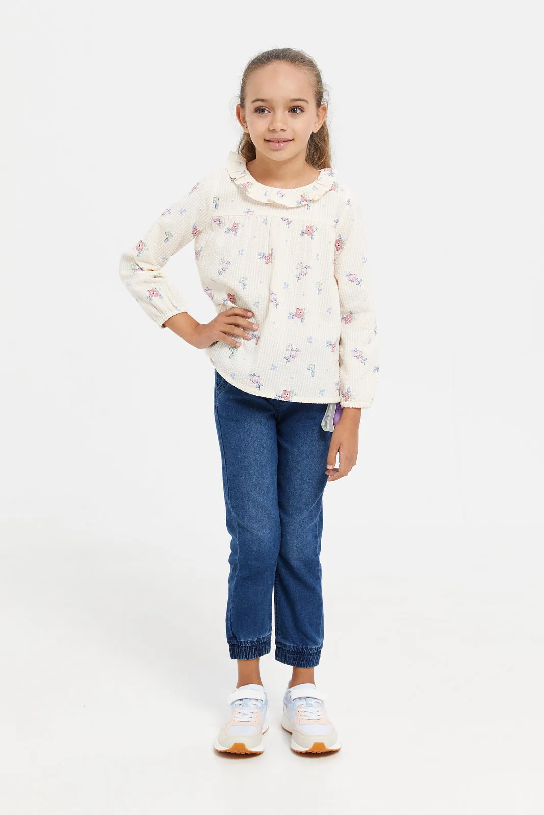 Girls Navy Denim Jogger Jeans