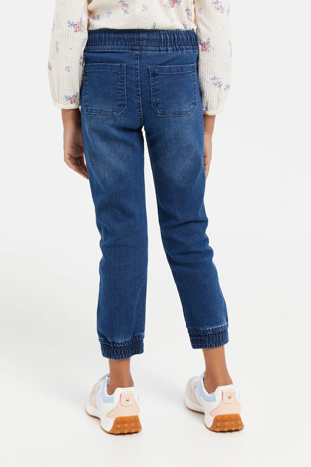 Girls Navy Denim Jogger Jeans