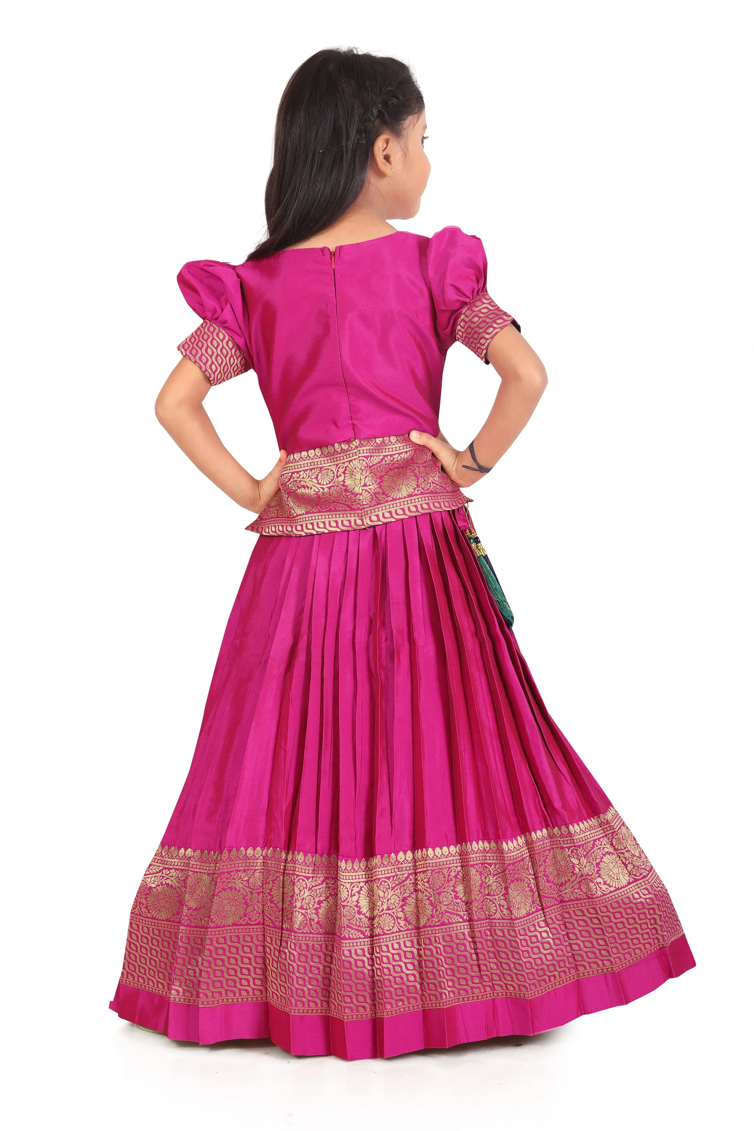 Girl's Pattu Pavadai Pink Readymade Jacquard Lehenga Choli