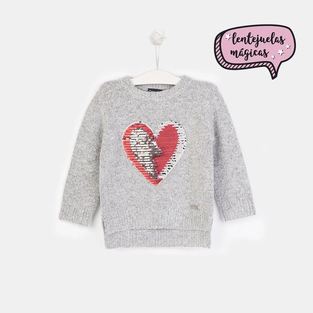 Girls "Sequins Heart" Grey Sweater
