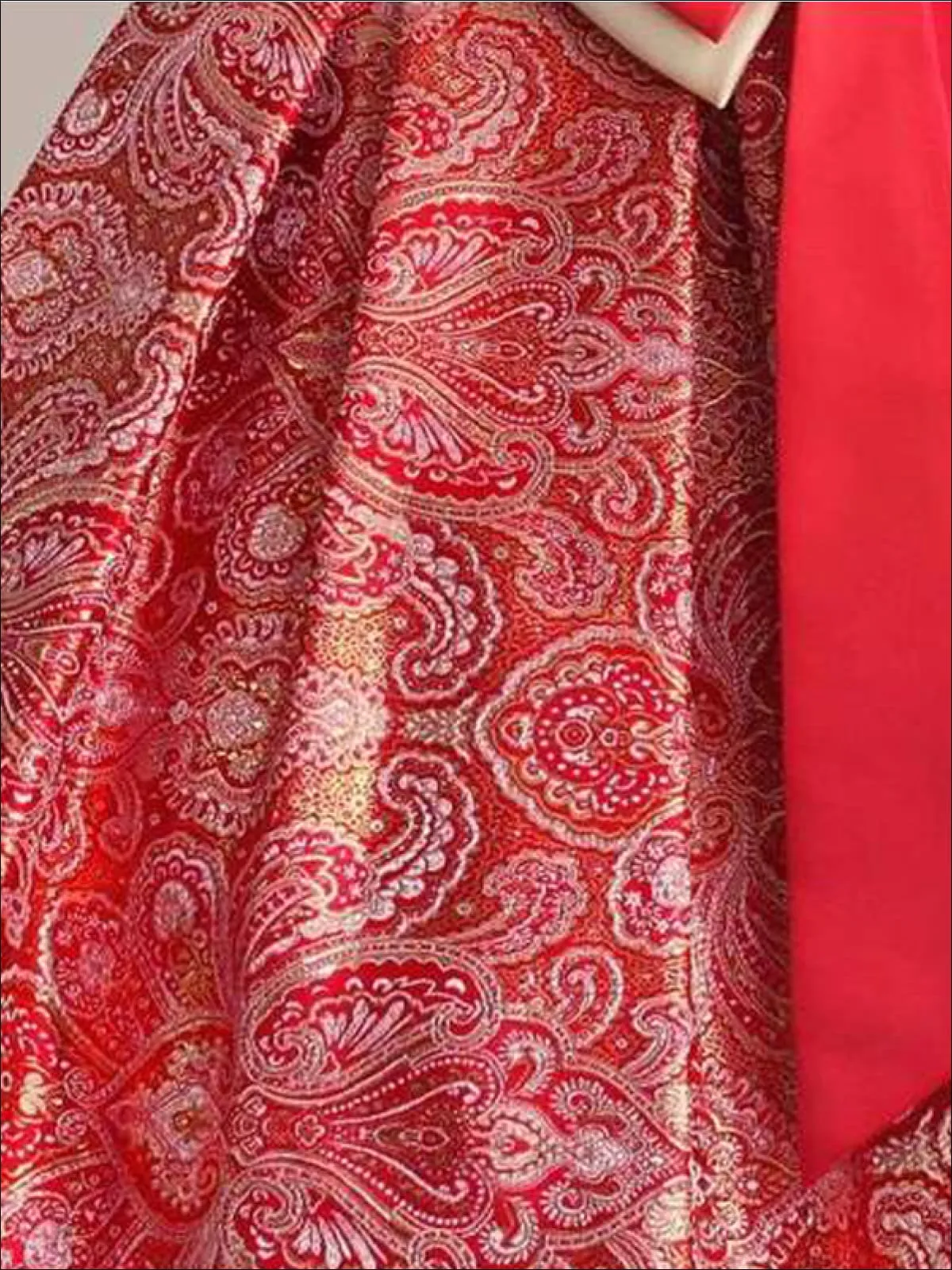 Girls Red And Gold Paisley Print Party Dress with Large Bow