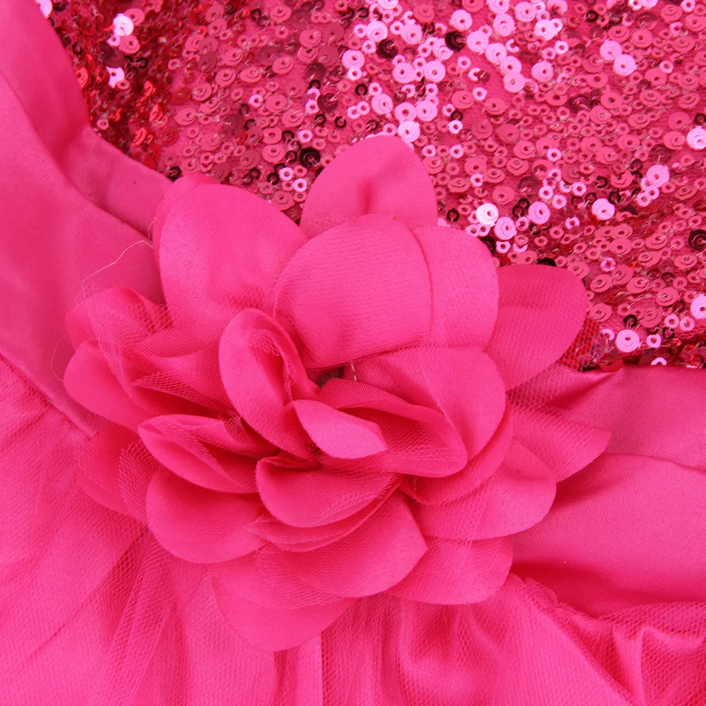 Girl's Sequined Flower Decorated Dress