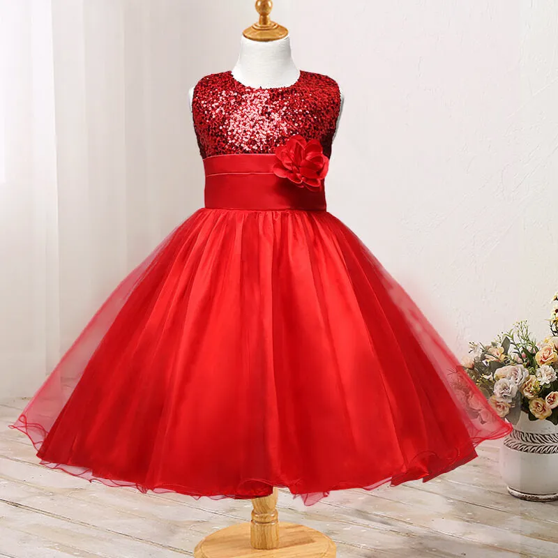 Girl's Sequined Flower Decorated Dress
