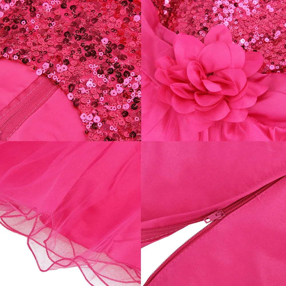 Girl's Sequined Flower Decorated Dress